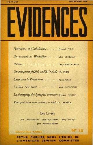 Evidences. N° 38 (Février/Mars 1954)